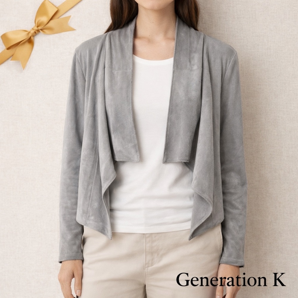 Generation K Gray Faux Suede Draped Open Front Jacket